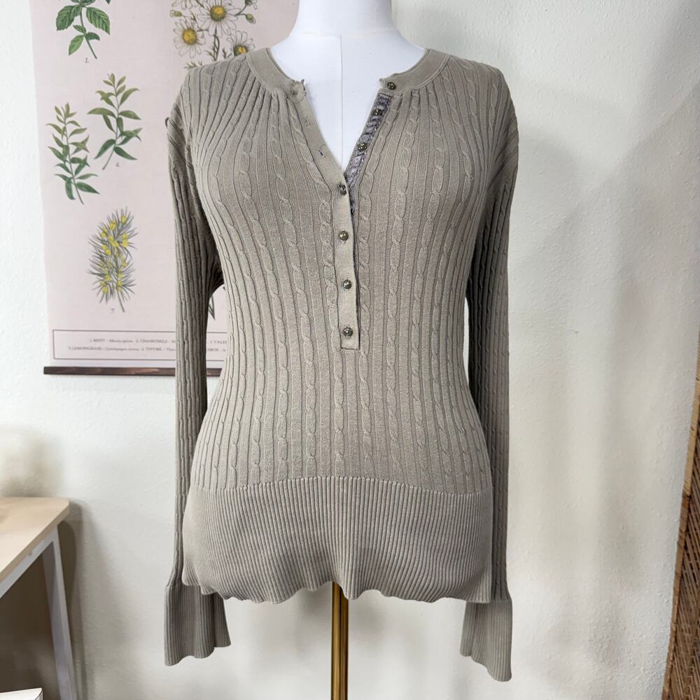 Y2k Ribbed Cable Knit Henley Sweater Fairy Grunge Forest Bella Swan Preppy L